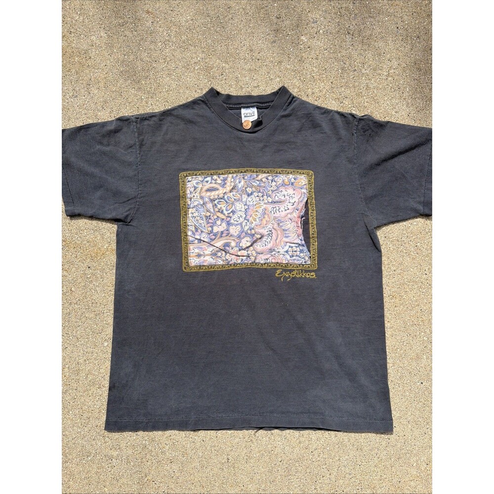 Vintage Anvil Flower Floral & Paisley Graphic Black Single Stitch XL Shirt